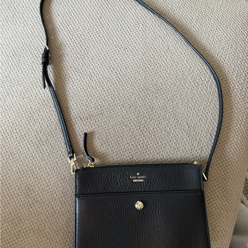 Brand New Kate Spade Black Leather Crossbody Bag with Gold Hardware